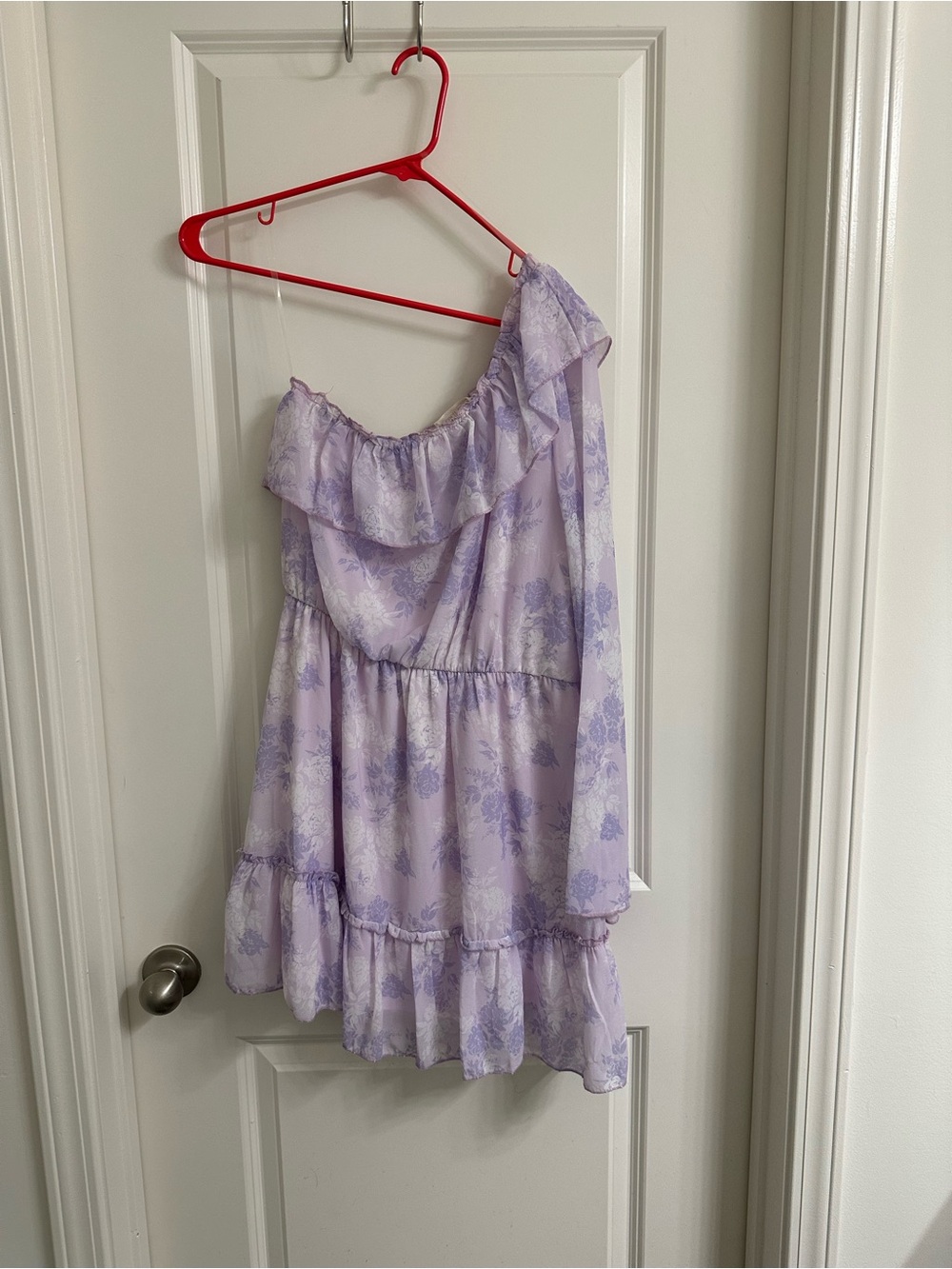 Lilac One-Shoulder Ruffle Floral Dress